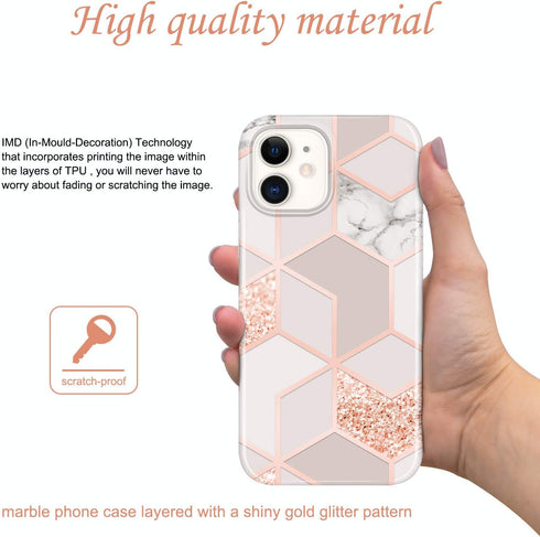 JAHOLAN Bling Glitter Sparkle Case Compatible with iPhone 12 Mini Marble Design Clear Bumper TPU Soft Rubber Silicone Cover Phone Case 5.4 inch - ...