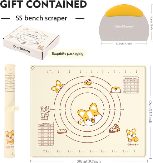 Ourokhome Silicone Baking Mat with Dough Cutter, 20'' X 16" Extra Thick Kneading Rolling mat with Measurement and Conversion Chart for Pastry, Pas...