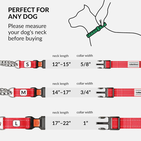 CollarDirect Martingale Dog Collar with Stainless Steel Chain and Quick Release Buckle - Reflective Collar for Large, Medium, Small Dogs - Red, Sm...