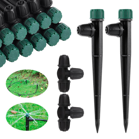 Drip Irrigation Emitters for 1/4" Drip Tubing,Adjustable 360 Degree Automatic Irrigation Drippers on 5.5" Arrow Stake,with1/4" Locked Tee for Wate...