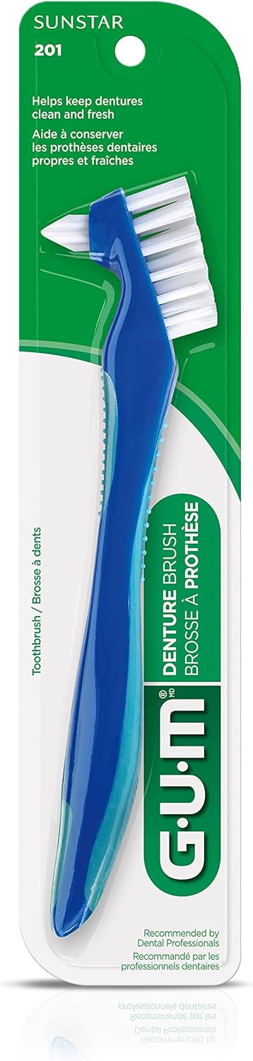 GUM Denture Brush - Dual Headed Hard Bristle Toothbrush for Dentures & Acrylic Retainers - Dentist Recommended Denture Cleaner (Pack of 1)...