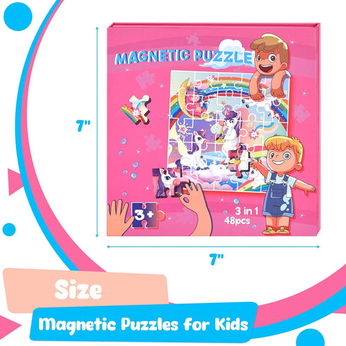 3 otters Magnetic Puzzles for Toddlers, Magnetic Travel Puzzles Book Fairytale Wooden Magnetic Puzzles for Toddlers Road Trip...