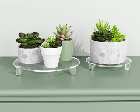 Clear Acrylic Riser for Displays, 7 Inch Round Pedestal Stand for Kitchen & Bathroom Counter Décor, Modern Plant Stand for Indoor Flower Pot Riser...