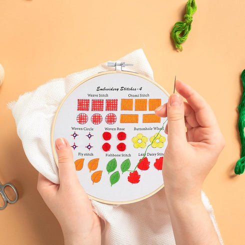 4 Sets Embroidery Kit for Beginners Adults & Kids to Learn 29 Basic Embroidery Stitch Practice Kit,Embroidery Starter Kit for Beginners with Embro...