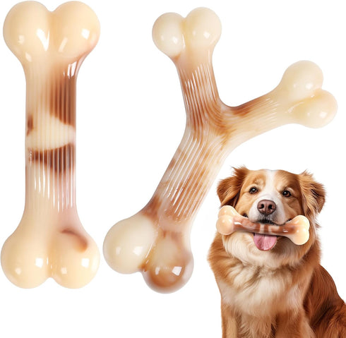 2 Pack Indestructible Dog Bones Chew Toys for Aggressive Chewers, Long Lasting Nylon Bone Tough Durable Dog Toys Puppy Toys Teeth Cleaning for Med...