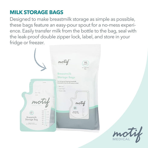 Motif Medical, Milk Storage Bags, 6 oz Milk Freezer Bag with Easy Pour Spout, BPA Free, Write-On Label - 90 Count...