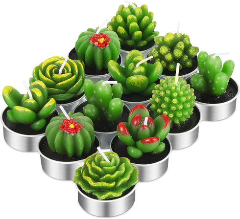 12 Pieces Cactus Tealight Candles Handmade Delicate Succulent Cactus Candles for Party Wedding Spa Home Decoration Gifts...