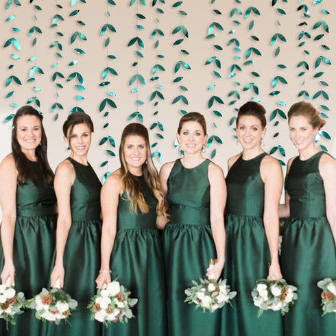 PinkBlume 52 Ft Dark Green Leaf Garland, Emerald Turquoise Paper Hanging Leaves Streamer, Teal Aqua Green Banner for Wedding, Bridal Shower, Engag...