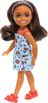 Barbie Chelsea Doll, Small Doll Wearing Removable Blue Dress with Colorful Print & Pink Shoes, Brown Hair & Green Eyes...