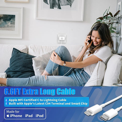?MFi Certified?iPhone 14 Fast Charger, Linocell 3Pack 20W USB-C PD Power Wall Charger Block+3Pack 6FT Type-C to Lightning Cable Compatible with fo...