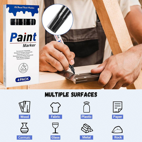 Blcak Paint Pens Permanent Paint Markers - 4 Pack Black Oil Based Markers, Medium Tip(2-3mm), Waterproof Marker set for Wood, Metal, Fabric, Plast...