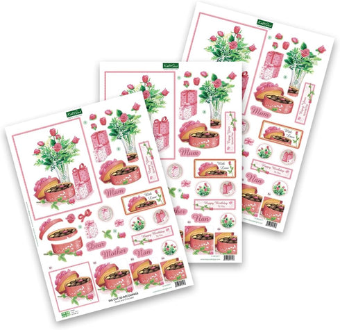 Katy Sue Designs Soft Pinks & Purples 3D Die Cut Decoupage Collection for Card Making Supplies. Contains 12 Sheets of Katy Sue Die Cut Decoupage F...