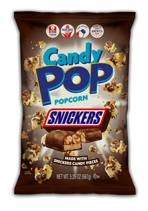 Snack Pop Snickers Candy Coated Popcorn, Made with Real Candy Pieces, Drizzled with Chocolate and Caramel, NON-GMO, 5.25oz...