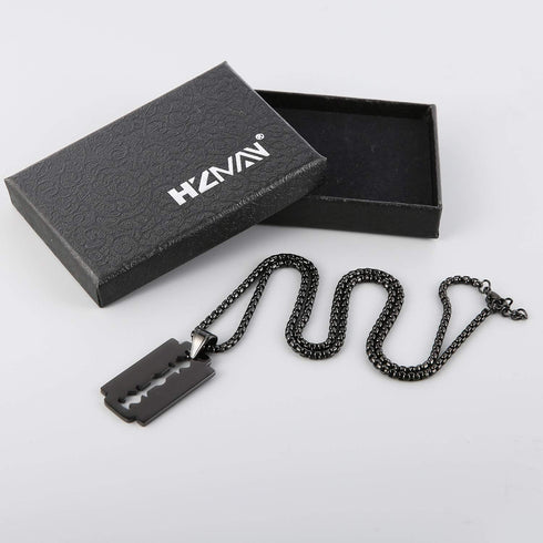 HZMAN Mens Stainless Steel Razor Blade Model Dog Tag Pendant Hip Hop Necklace,22+2" Chain...