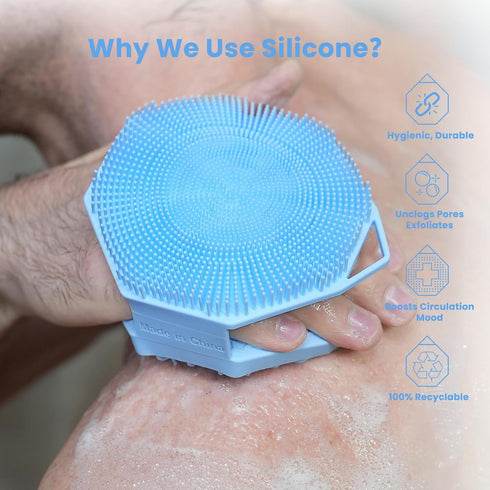 iTokGoK® Silver-Infused 2-in-1 Silicone Body Scrubber, Double-Sided Design Body Brush Silicone Body Scrubber Exfoliating Body Brushes for Sensitiv...