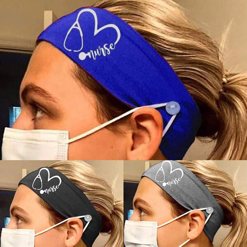 CODACE 3 Packs Nurse Headbands with Buttons, Face Cover Holder, Reduce Ear Pain, Elastic Hair Bands for Women Nursing Healthcare Worker(Blue, Blac...