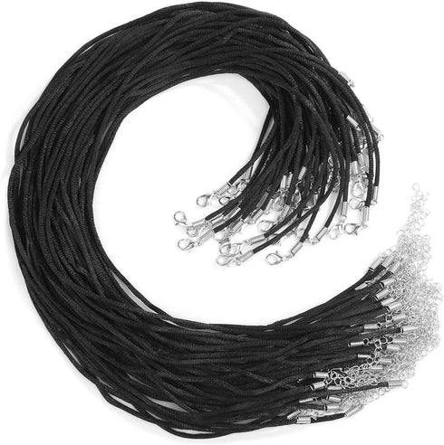 Selizo 50Pcs Satin Silk Necklace Cord with Lobster Clasp and Extension Chain for Necklaces Making and Beading (18 Inches, Black)...