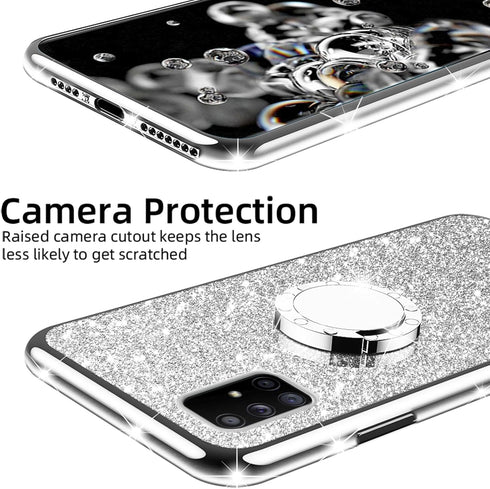 nancheng for Samsung Galaxy A71 5G Case with Ring Stand Strap Lanyard Shockproof Protection Cover Cute Girls Women Glitter Silicone Phone Case - S...