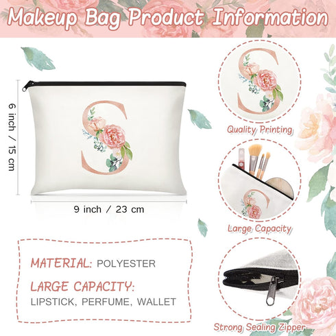 Sanwuta 2 Pcs Initial Canvas Tote Bags Wedding Gift Floral Letter Travel Cosmetic Bags Monogrammed for Woman Wedding...