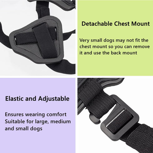 Dog Harness Mount for Gopro, Soft and Adjustable Dog Harness Vest with 2 Mouting Base Pet Chest and Back Fixation for Gopro Hero All Models, Suita...