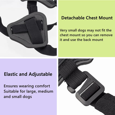 Dog Harness for Gopro, Soft and Adjustable Pet Harness Mount Vest with 2 Mouting Base, for Chest and Back Fixation for Gopro Hero All Models and O...