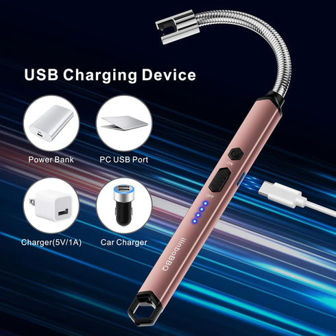 iinboBBQ Lighter Electric Lighter Rechargeable USB Candle Lighter with LED Battery Display Arc Lighter with Flexible Neck Flameless Long Lighters ...