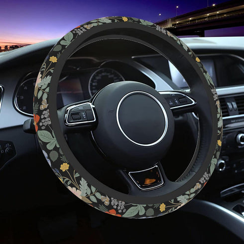 Flowers and Strawberries Steering Wheel Cover Auto Steering Wheel Protector Anti-Slip Breathable and Sweat Absorption Universal Car Accessories15 ...