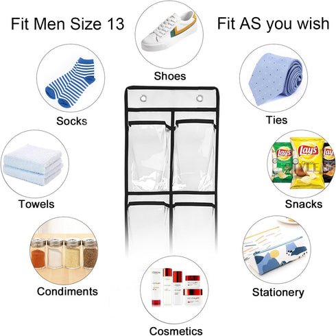 1 Pack 12 Clear Crystal Pockets Large Hanging Shoe Organizer Over The Door Shoe Rack for Closet Door Storage Shoe Holder Hanger, 2 Hooks, White (5...