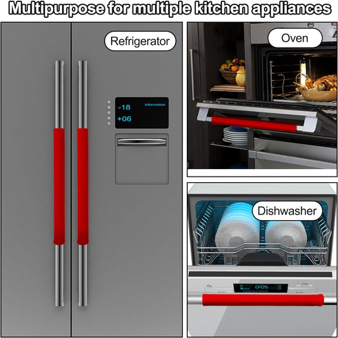 Sheskind Refrigerator Door Handle Cover Kitchen Appliance Decor Handles Antiskid Protector Gloves for Fridge Oven Keep Off Fingerprints,Liquid,Oil Stain,Food Spot,2 Pieces (16"*4", Red Plush)