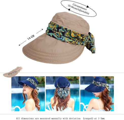 Roll Up Wide Brim Sun Visor UPF 50+ UV Protection Sun Hat with Neck Protector...