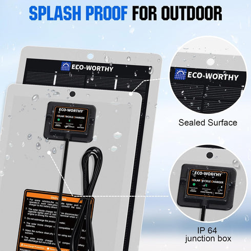 ECO-WORTHY Solar Battery Charger 12 Volt Waterproof Portable Power Solar Panel Solar Trickle Car Battery Charger Maintainer for Car Truck Boat RV ...