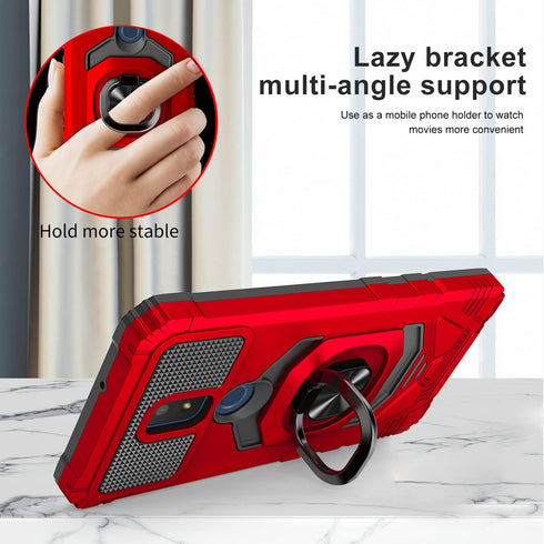 for for Cricket Icon 3, Splendor, AT&T Motivate 2 - Shockproof Protective Phone Case w/Ring Stand - RS7 Red...