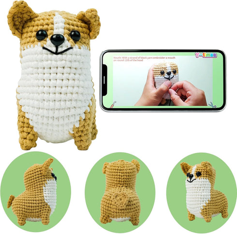 Crochet Kit for Beginners Adults&Kids (13+),Starter Friendly Crochet Kit with Step-by-Step Video Tutorials,Learn to Dog Crochet Animal Kits,DIY Kn...