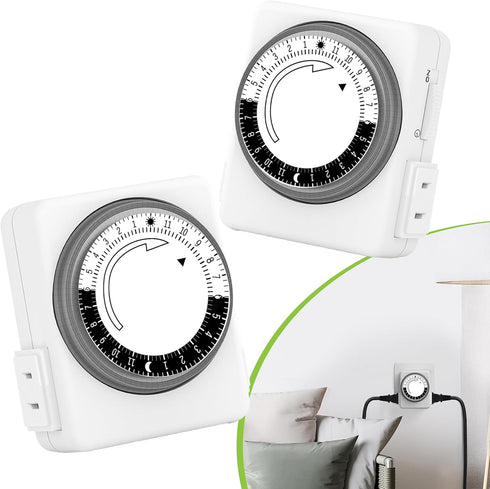 HBN Indoor Timers for Electrical Outlets,24 Hour Mechanical Outlet Timer,Dual Outlets,15 Minute Intervals,2 Polarized Outlets,Heavy Duty Daily On/...