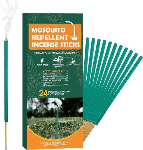 Mosquito Repellent Incense Sticks Outdoor Patio, 24pcs Citronella Incense Sticks, Deet Free Natural Organic Mosquito Barrier Mosquito Repellent Ki...
