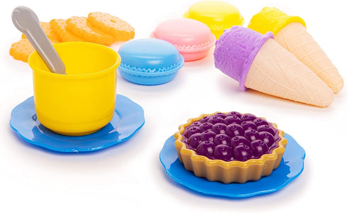 Toddler Food Toys Pretend Playset Colorful Dessert Playset with Realistic Cookies, Macarons, Pies, Cups, Ice Cream, Spoons and Large Tray for Boys...