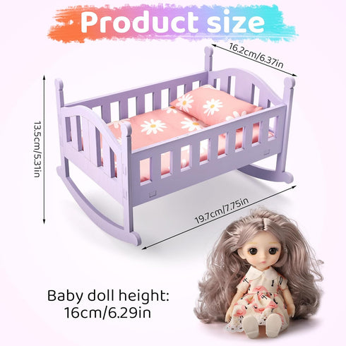 Baby Doll Crib, Wooden Baby Crib for Dolls, Doll House Furniture and Accessories Set, Small Baby Doll Crib Cradle, Baby Doll with Bed for Kids (Ba...