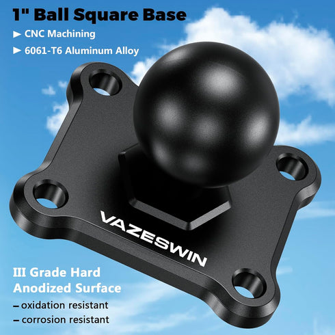 2 PCS 1" Ball Mount with Aluminum Alloy Square Plate, Universal Electronic Device Mounting Base with AMPS Holes for Garmin, Lowrance, Humminbird, ...