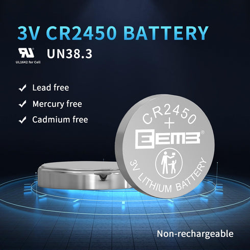 EEMB 10 PACK CR2450 Battery 3V Lithium Battery 2450 Button Coin Cell Batteries DL2450?ECR2450?BR2450 for Watch Tea Lights Votive Candles Alarm Sys...