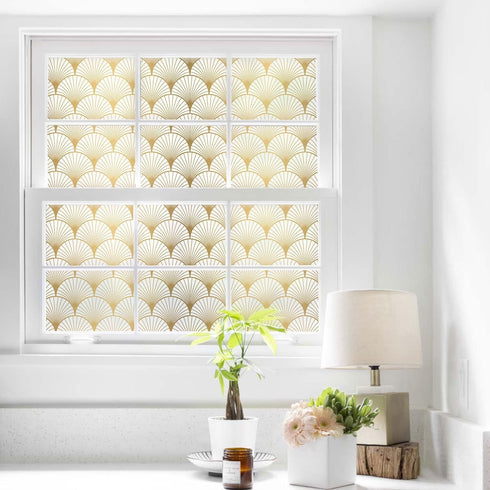 DKTIE Window Privacy Film Frosted Glass Static Clings Non Adhesive with Installation Tools, Modern Home Improvement Style (Gold, 17.7'' x 118.1'')...
