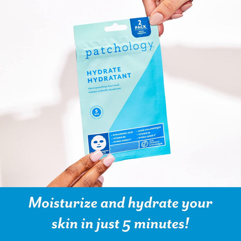 Patchology Hydrating Face Mask with Hyaluronic Acid - Fast Acting Skincare Treatment, Moisturizing Sheet Masks for Men & Women with Skin Hydration...