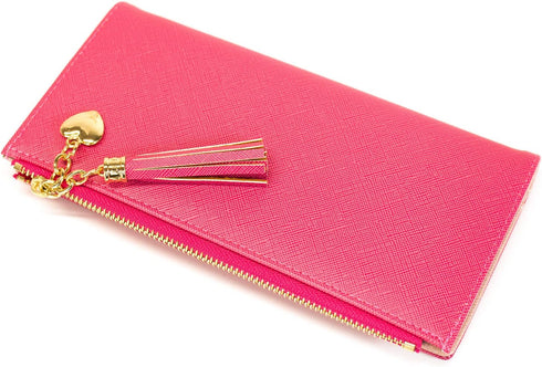 SUMGOGO Slim Wallet for Women Long Tassel Zipper Clutch Purse Handbag Card Case Wallet (rose red)...