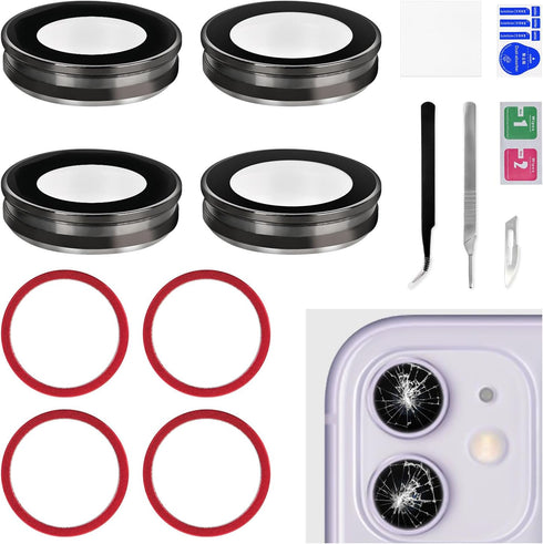 2 Sets for iPhone 11 Red Back Camera Lens Bracket Replacement with Double Sided Adhesive for iPhone11 Rear Camera Glass Lens Frame Kit with Assemb...