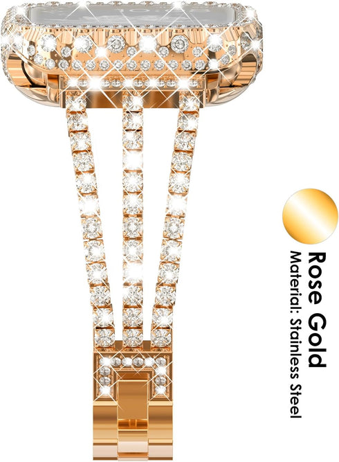 Surace Metal Band for Apple Watch Bands 40mm for Women Series 6 5 4, Bling Diamond Rhinestone Link Bracelet with 2 in 1 Waterproof Bling Case Lace...