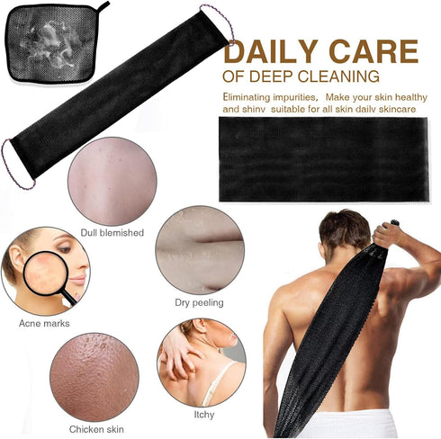 3 Pcs African Exfoliating Net Sponge, Washcloth Scrubber Shower Essentials African net Bath Sponges Bathing Shower Cloth Kit for Back, Body, Face-...