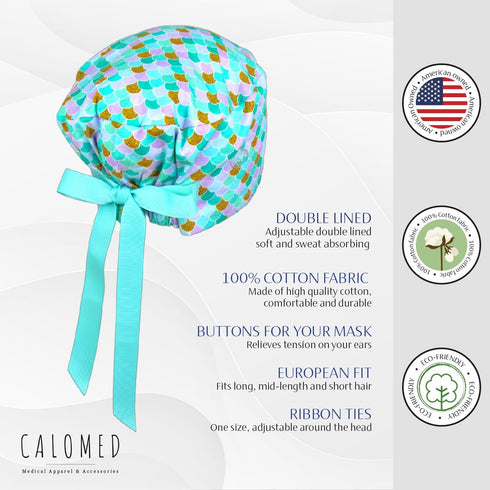 Scrub Cap for Women and Men, Euro Style Scrub Caps, Working Hat, Head Cover with Buttons, Long or Short Hair...