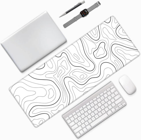 White Mouse Pad Extended Gaming Mouse Pad for Desk 31.5 x 11.8 Inch Black and White Mousepad Topographic Mouse Pad with Anti-Slip Rubber Base for ...