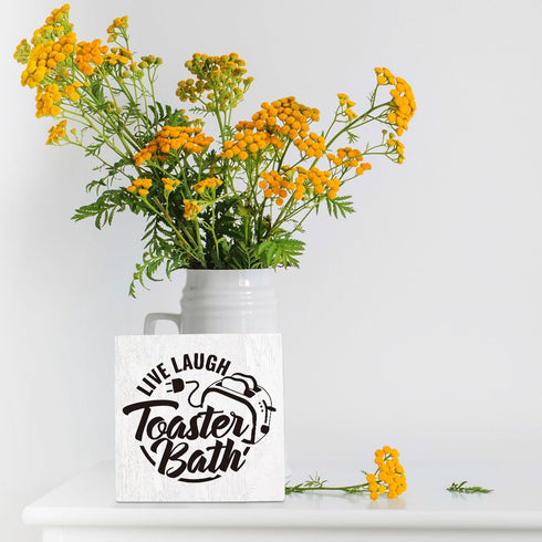 Live Laugh Toaster Bath Wood Sign, Funny Office Decor Signs, Cute Dark Humor Office Desk Accessories, Cubicle Table Shelf Decorations, Gifts for C...