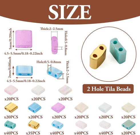 395Pcs 5mm Tila Beads Glass Seed Beads 15 Styles Golden Square Beads 2 Hole Tile Beads Rectangle Pastel Carrier Beads Kit for DIY Crafts Bracelets...