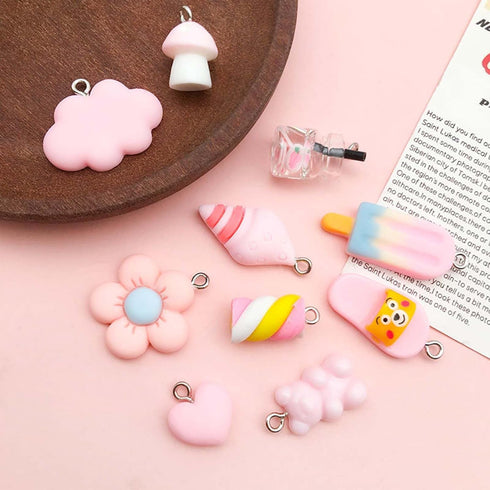 10Pieces Various Pink Resin Pendant Conch Ice Cream Cloud Mushroom Pendant DIY for Earrings Necklace Bracelet Jewelry Making and Crafting Supplies...